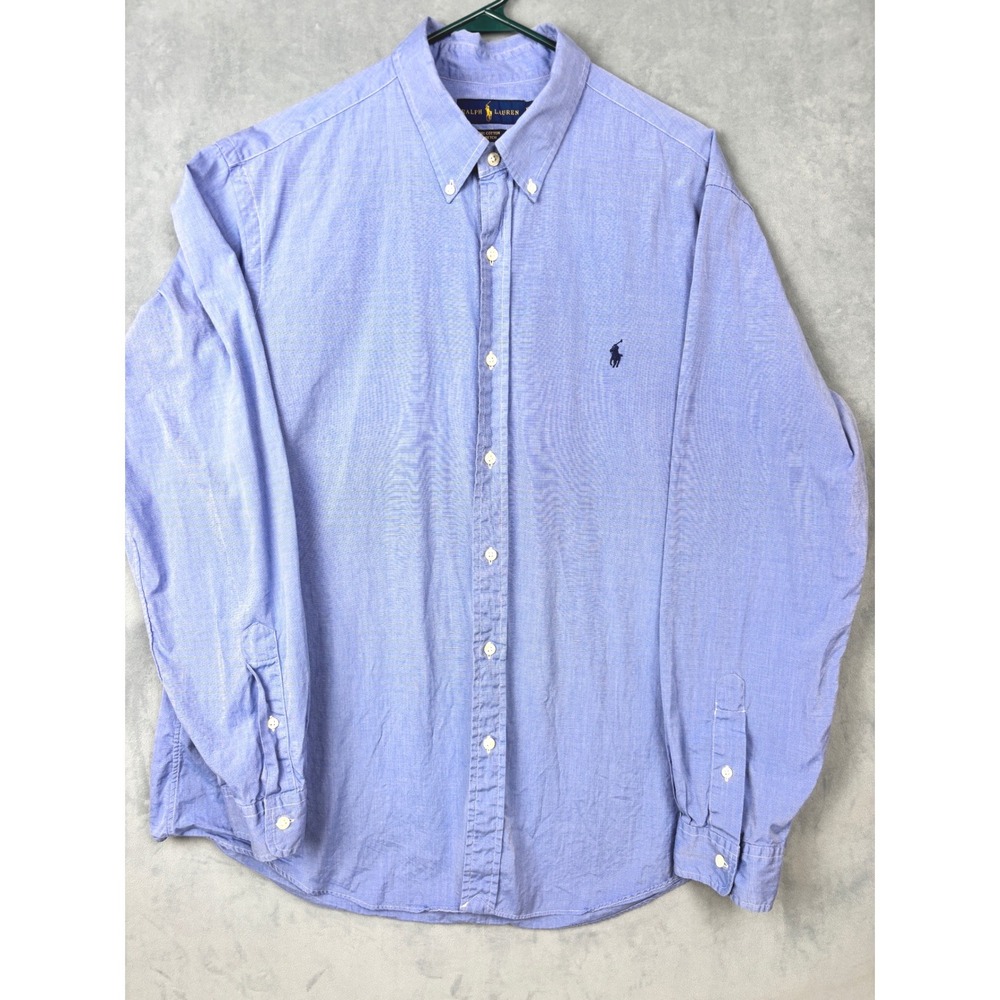 Ralph Lauren Mens XL Blue Cotton Stretch Button Down Shirt Long Sleeve Pony Logo